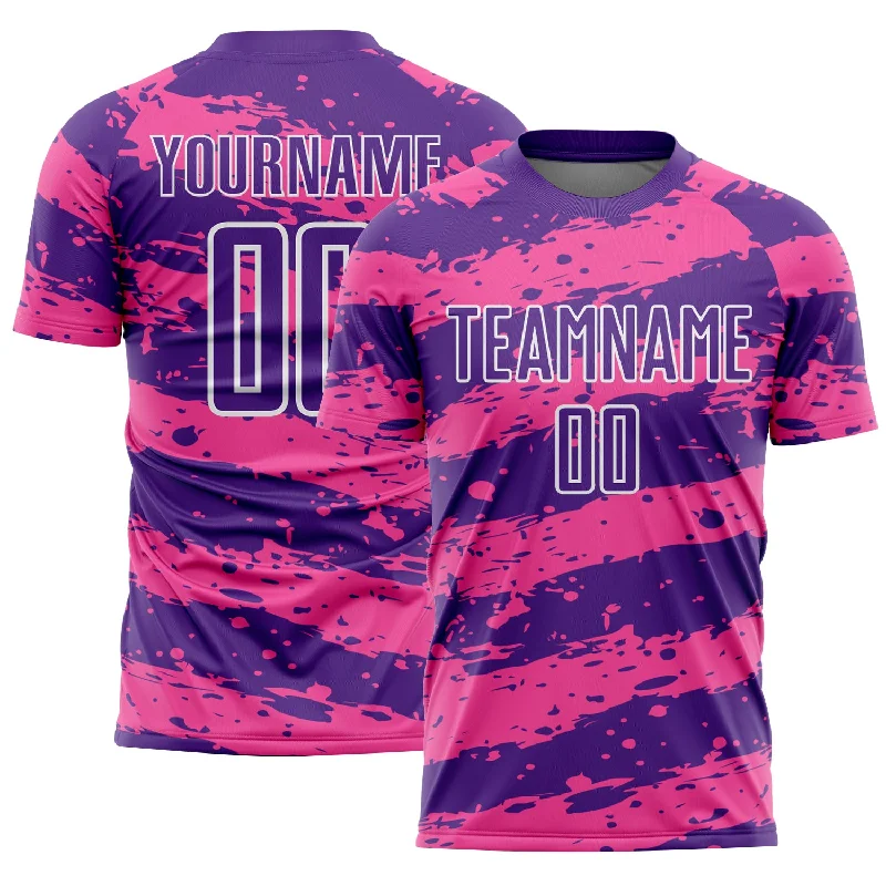 Team Spirit Football Jersey for School Events-Custom Purple Pink-White Splash Sublimation Soccer Uniform Jersey