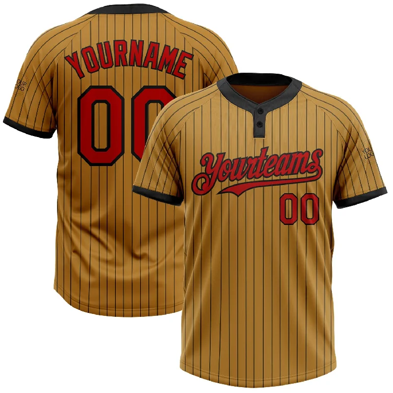 Sports Softball Jersey for Intense Workouts-Custom Old Gold Black Pinstripe Red Two-Button Unisex Softball Jersey