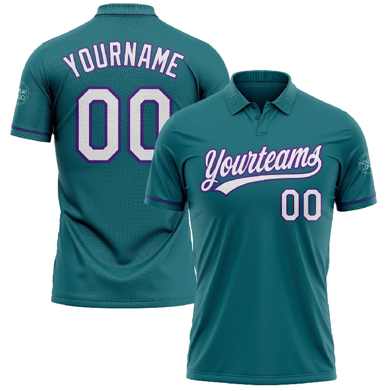 Custom Fit Golf Polo Shirt for Every Body Type-Custom Teal White-Purple Performance Vapor Golf Polo Shirt