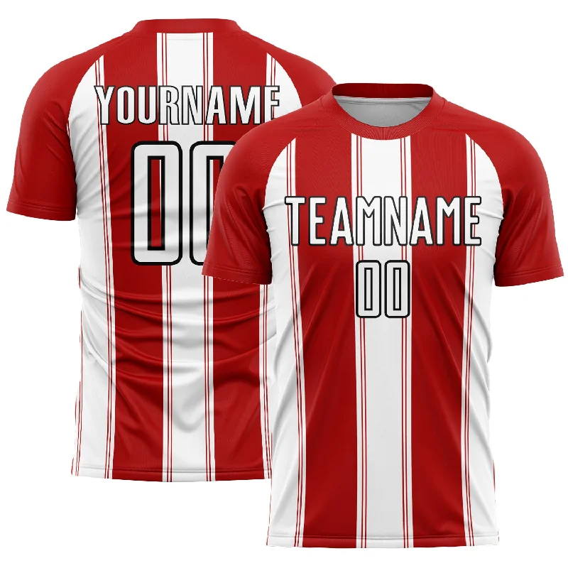 Football Jersey with Reflective Detailing for Visibility-Custom Red White-Black Line Sublimation Soccer Uniform Jersey