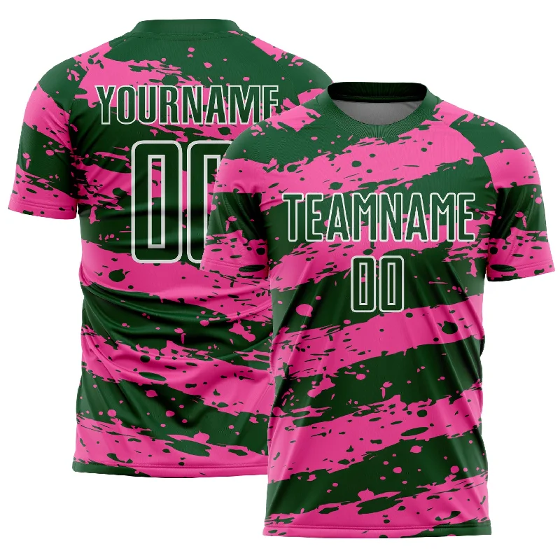 Comfortable Football Jersey for Sports Training-Custom Green Pink-White Splash Sublimation Soccer Uniform Jersey