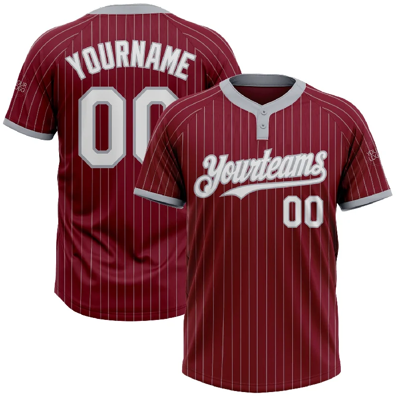 Premium Softball Jersey for Professional Teams-Custom Crimson Gray Pinstripe White Two-Button Unisex Softball Jersey