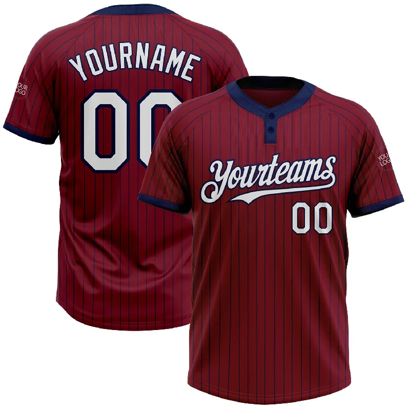 Stylish Softball Jersey for Game Day Outfits-Custom Crimson Navy Pinstripe White Two-Button Unisex Softball Jersey