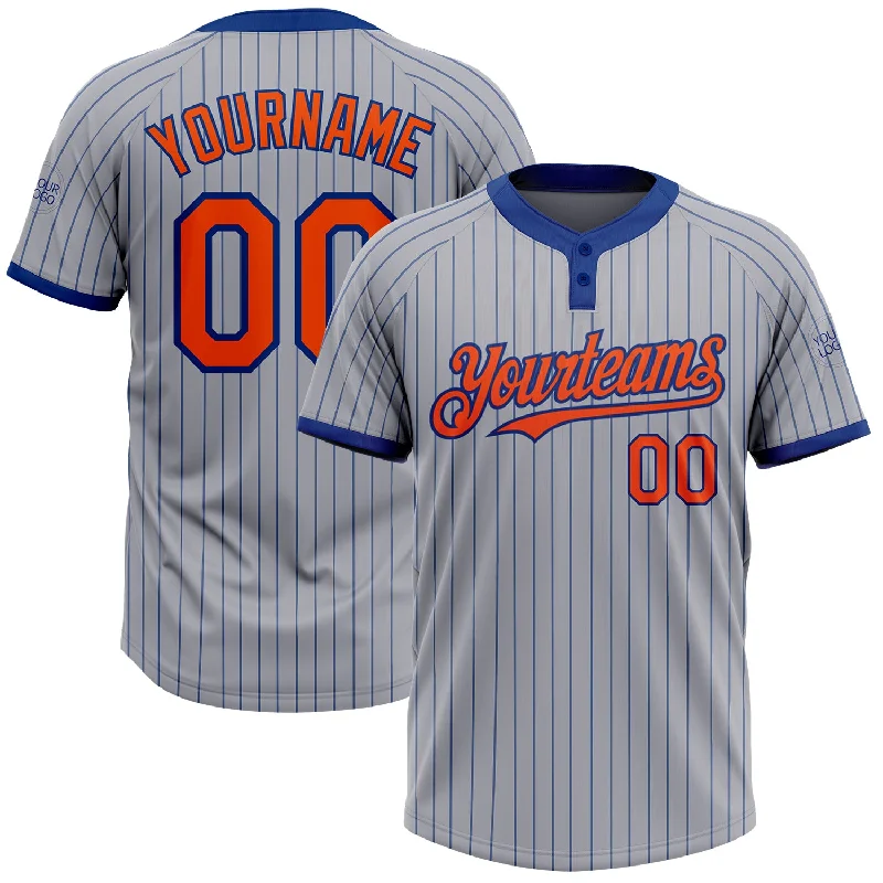 Official Softball Jersey for League Play-Custom Gray Royal Pinstripe Orange Two-Button Unisex Softball Jersey