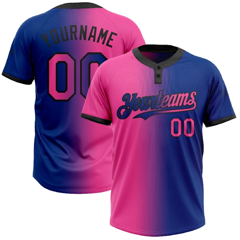 Softball Jersey with Team Number for Customization-Custom Royal Pink-Black Gradient Fashion Two-Button Unisex Softball Jersey