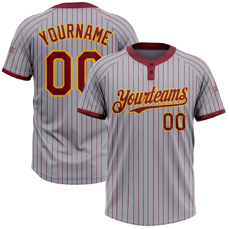 Retro Softball Jersey with Throwback Designs-Custom Gray Crimson Pinstripe Gold Two-Button Unisex Softball Jersey