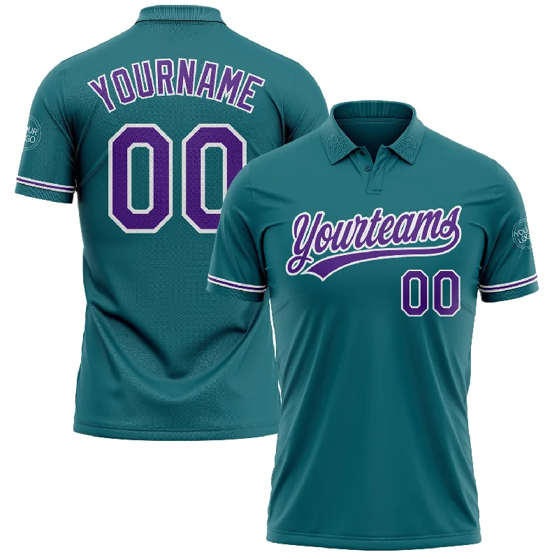 Golf Polo Shirt with Moisture-Wicking and Antibacterial Properties-Custom Teal Purple-White Performance Vapor Golf Polo Shirt