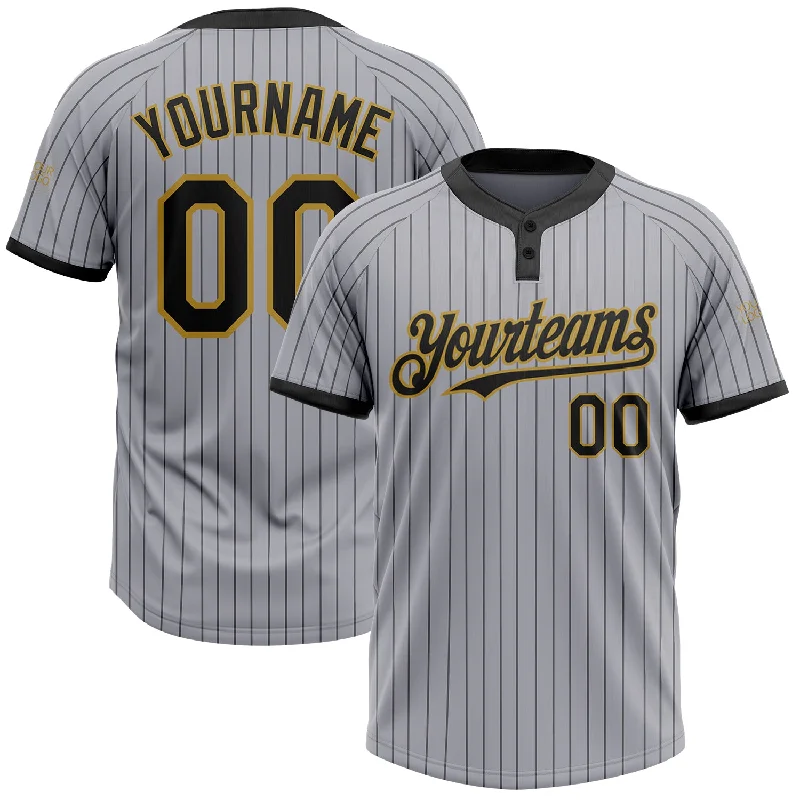 Team Spirit Softball Jersey for School Events-Custom Gray Black Pinstripe Old Gold Two-Button Unisex Softball Jersey