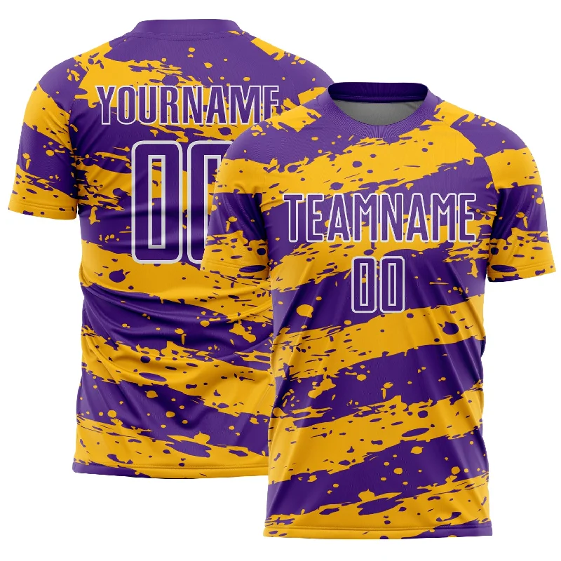 Trendy Football Jersey for Sports Fashionistas-Custom Purple Gold-White Splash Sublimation Soccer Uniform Jersey