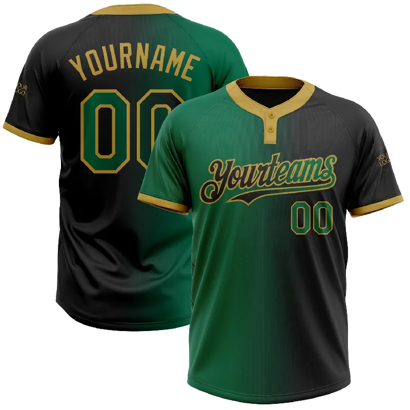 Premium Softball Jersey for Elite Players-Custom Black Kelly Green-Old Gold Gradient Fashion Two-Button Unisex Softball Jersey