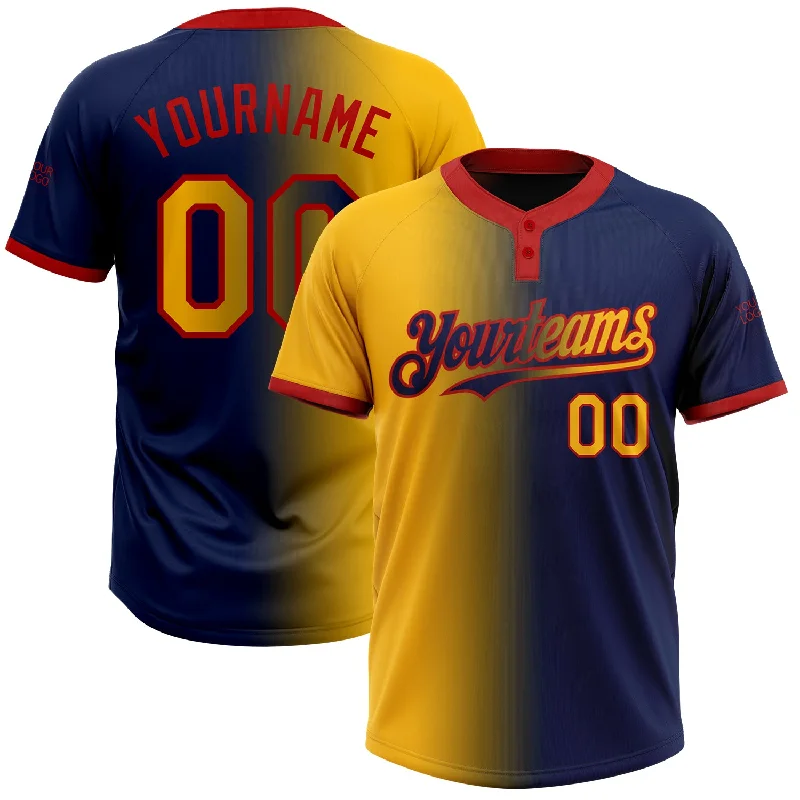 Comfortable Softball Jersey for Sports Training-Custom Navy Gold-Red Gradient Fashion Two-Button Unisex Softball Jersey