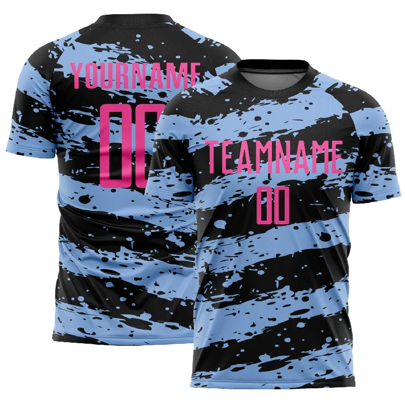 Classic White Football Jersey for Timeless Appeal-Custom Black Pink-Light Blue Splash Sublimation Soccer Uniform Jersey