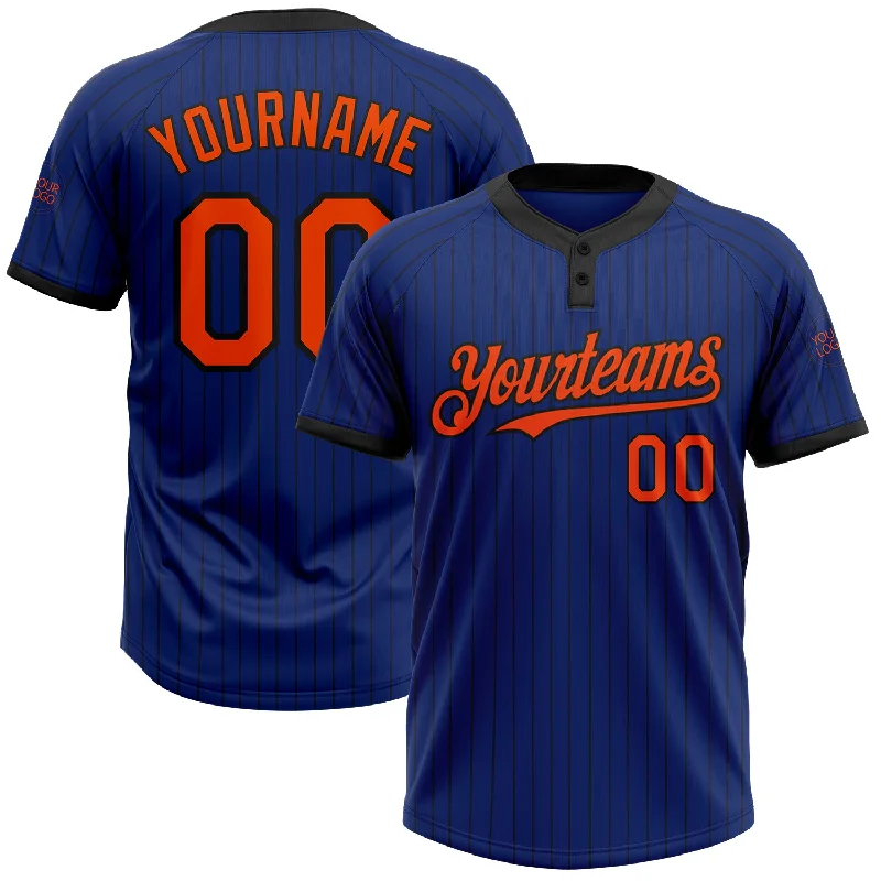 High-Performance Softball Jersey for Athletes-Custom Royal Black Pinstripe Orange Two-Button Unisex Softball Jersey