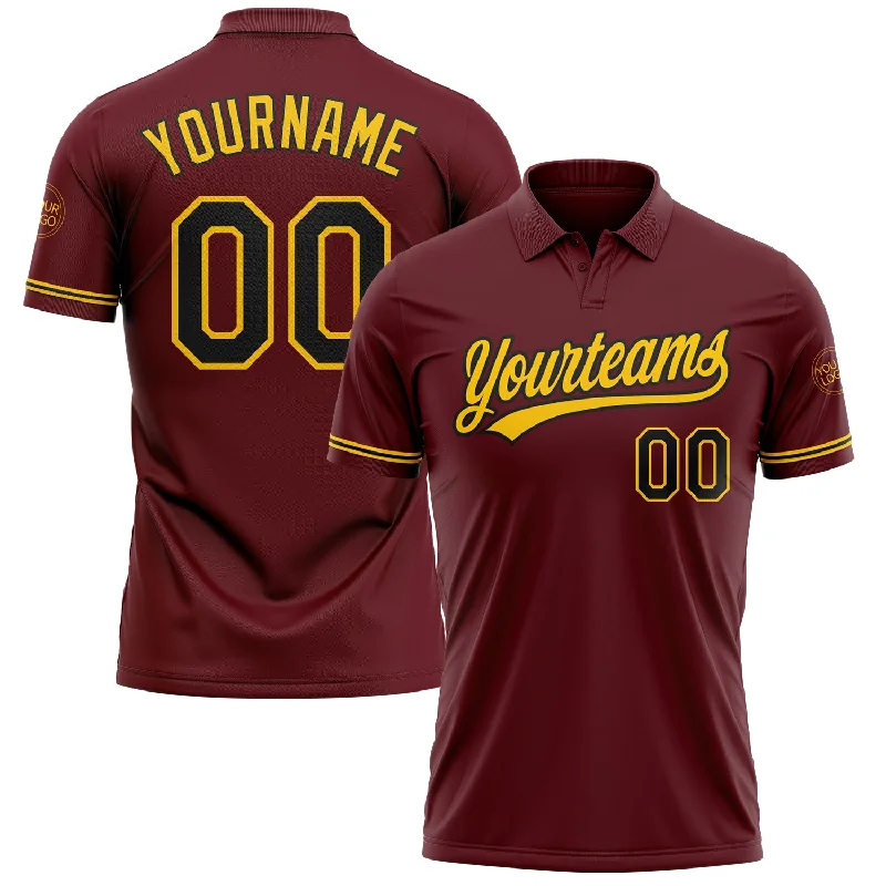 Classic Golf Polo Shirt for Classic Style-Custom Burgundy Black-Yellow Performance Vapor Golf Polo Shirt