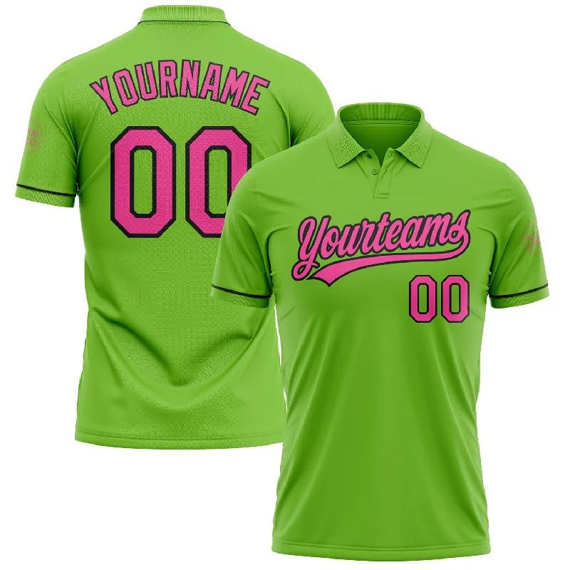 Golf Polo Shirt with UV Protection for Sun Safety-Custom Neon Green Pink-Black Performance Vapor Golf Polo Shirt