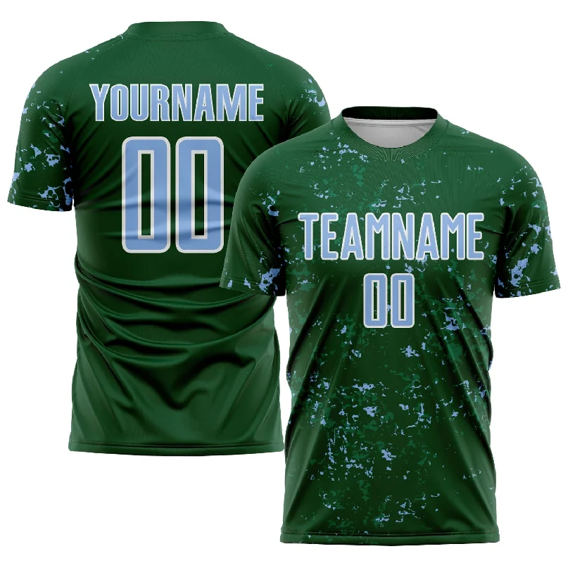 Lightweight Football Jersey for Travel and Game Days-Custom Green Light Blue-Kelly Green Abstract Fragment Art Sublimation Soccer Uniform Jersey