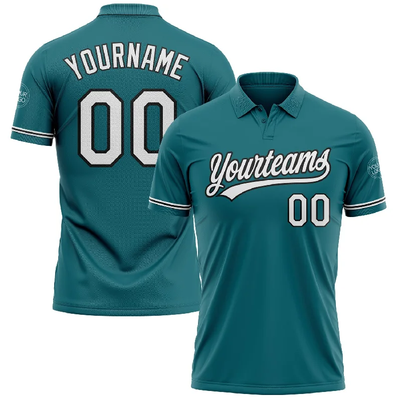 Custom Logo Golf Polo Shirt for Promotional Use-Custom Teal White-Black Performance Vapor Golf Polo Shirt