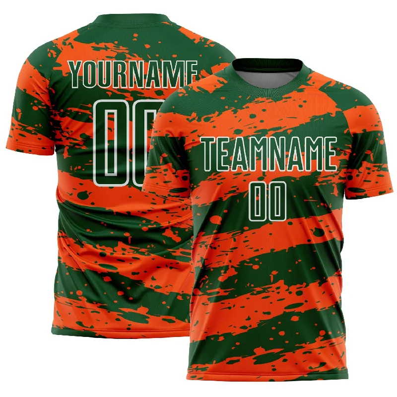 Team Spirit Football Jersey for School Events-Custom Green Orange-White Splash Sublimation Soccer Uniform Jersey