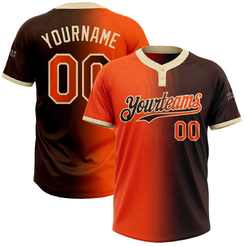 Breathable Softball Jersey for Quick Movements-Custom Brown Orange-Cream Gradient Fashion Two-Button Unisex Softball Jersey