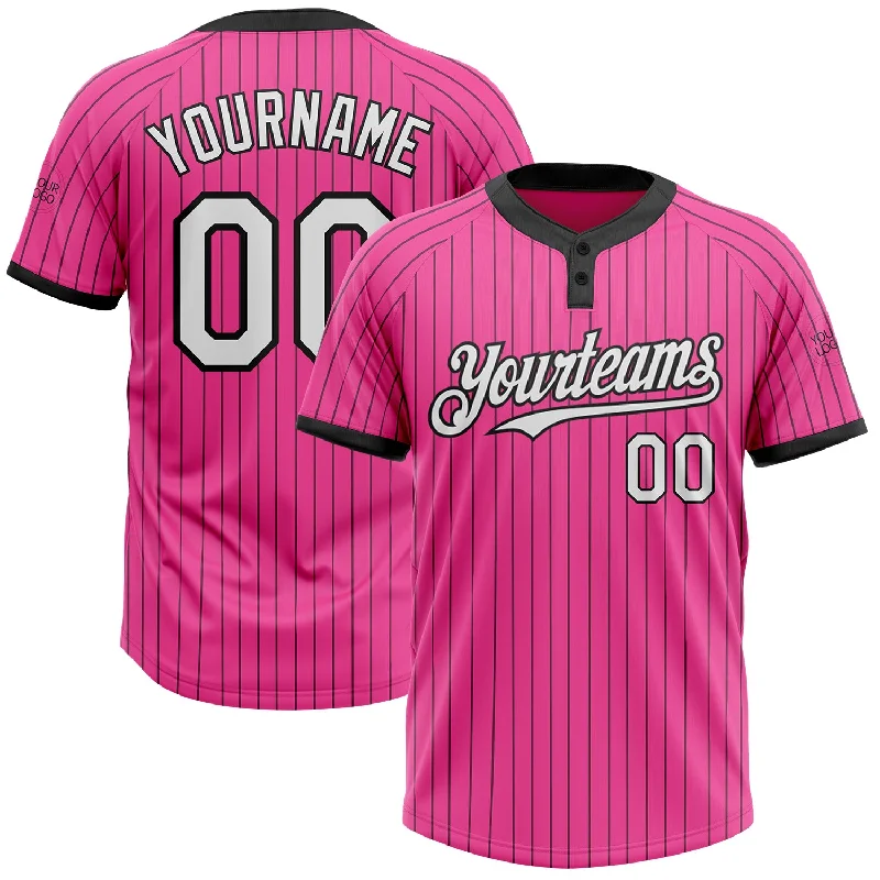 Softball Jersey for Casual Weekend Wear-Custom Pink Black Pinstripe White Two-Button Unisex Softball Jersey