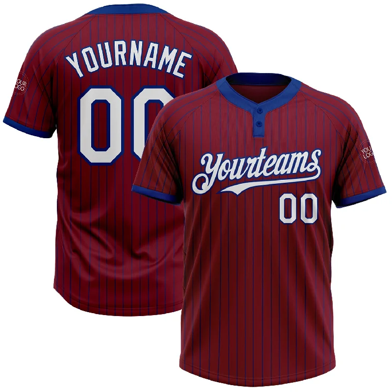 Comfortable Softball Jersey for Sports Training-Custom Crimson Royal Pinstripe White Two-Button Unisex Softball Jersey