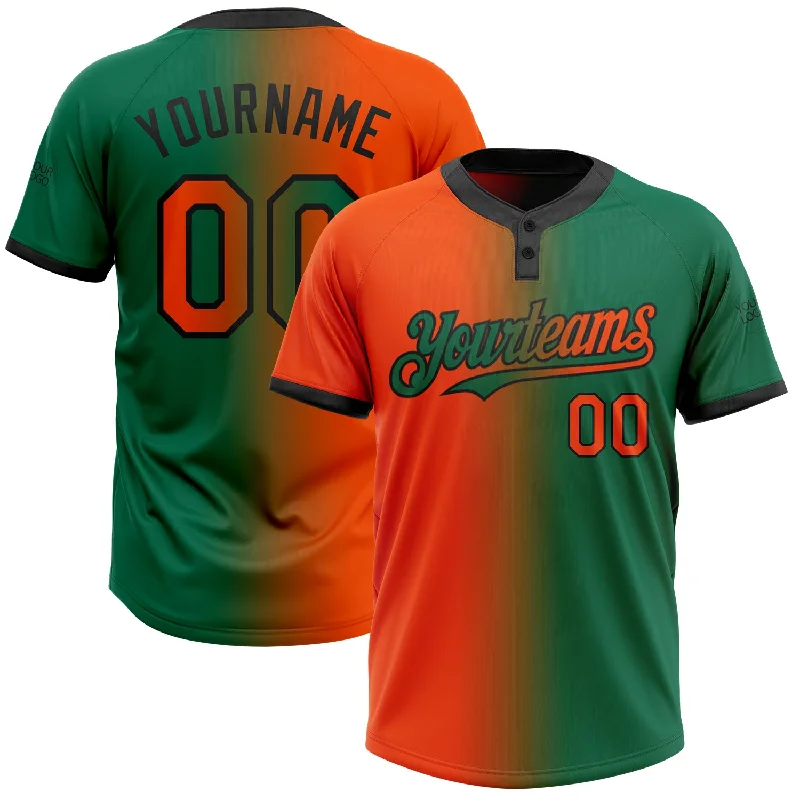 Retro Softball Jersey for Classic Fans-Custom Kelly Green Orange-Black Gradient Fashion Two-Button Unisex Softball Jersey