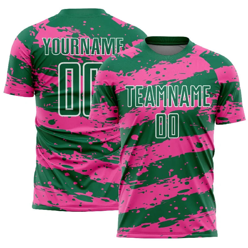 Classic White Football Jersey for Timeless Appeal-Custom Kelly Green Pink-White Splash Sublimation Soccer Uniform Jersey