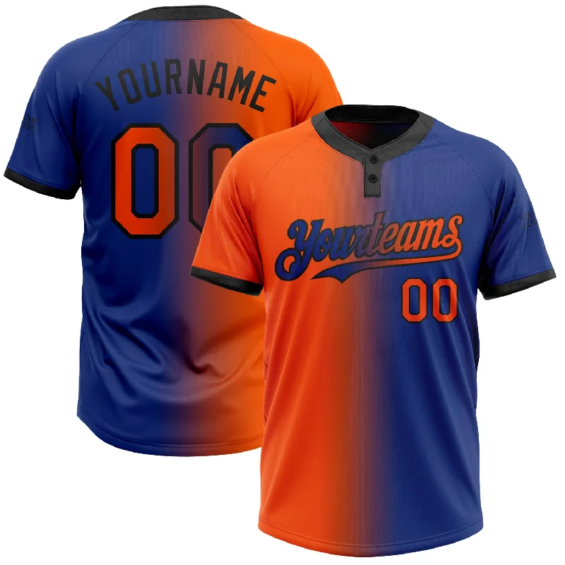 Softball Jersey with Reflective Detailing for Visibility-Custom Royal Orange-Black Gradient Fashion Two-Button Unisex Softball Jersey