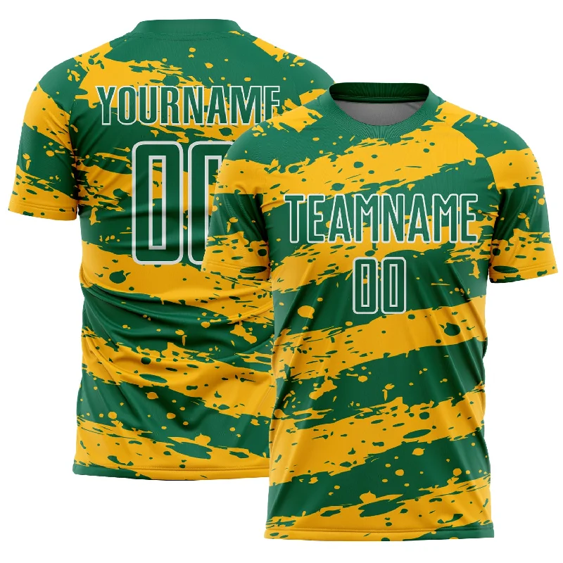 Stylish Football Jersey for Game Day Outfits-Custom Kelly Green Gold-White Splash Sublimation Soccer Uniform Jersey