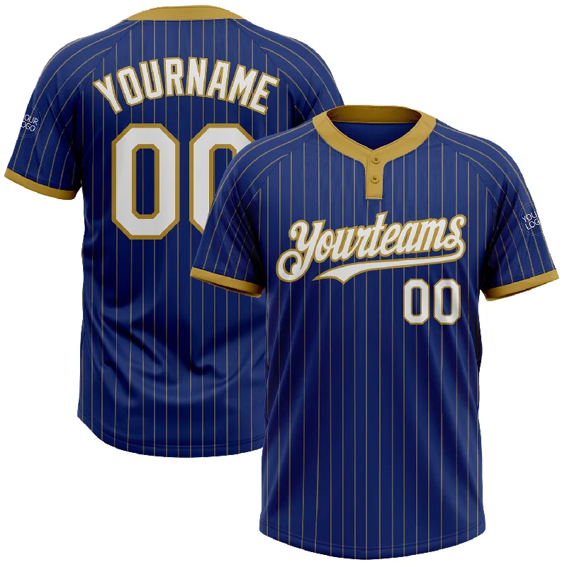 Custom Softball Jersey for Team Players-Custom Royal Old Gold Pinstripe White Two-Button Unisex Softball Jersey