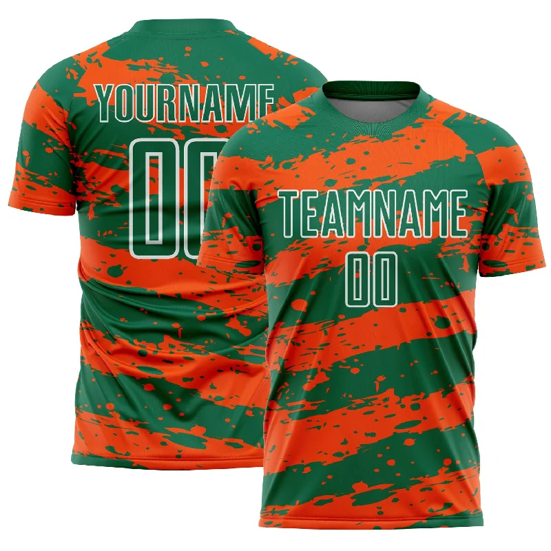 High-Quality Football Jersey for Ultimate Comfort-Custom Kelly Green Orange-White Splash Sublimation Soccer Uniform Jersey