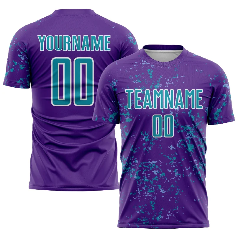 Team Football Jersey with Custom Fonts and Colors-Custom Purple Teal-Light Blue Abstract Fragment Art Sublimation Soccer Uniform Jersey