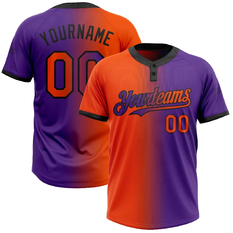 Personalized Softball Jersey for Men and Women-Custom Purple Orange-Black Gradient Fashion Two-Button Unisex Softball Jersey