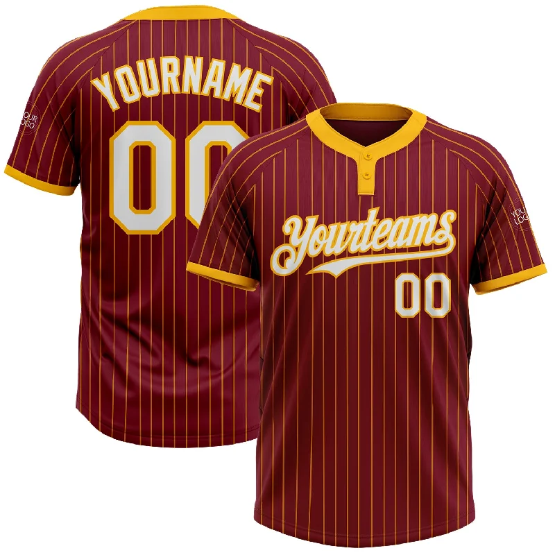 Personalized Softball Jersey for Special Events-Custom Crimson Gold Pinstripe White Two-Button Unisex Softball Jersey