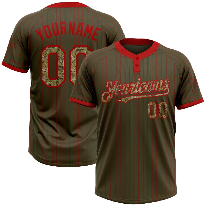 Breathable Softball Jersey for Active Play-Custom Olive Red Pinstripe Camo Salute To Service Two-Button Unisex Softball Jersey