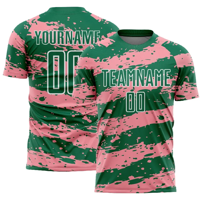 Custom Football Jersey for College Teams-Custom Kelly Green Medium Pink-White Splash Sublimation Soccer Uniform Jersey