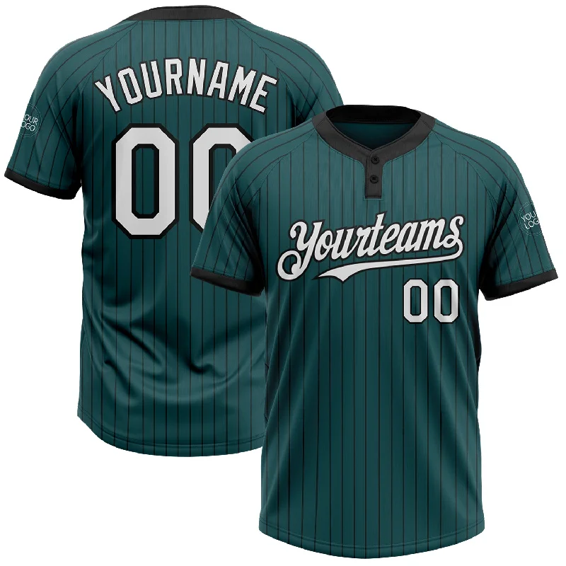 Lightweight Softball Jersey for Hot Summer Days-Custom Midnight Green Black Pinstripe White Two-Button Unisex Softball Jersey