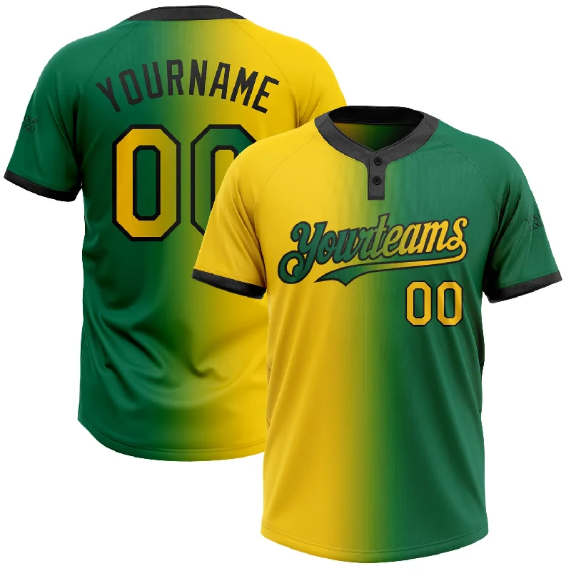 Stylish Softball Jersey for Fans and Players-Custom Kelly Green Yellow-Black Gradient Fashion Two-Button Unisex Softball Jersey