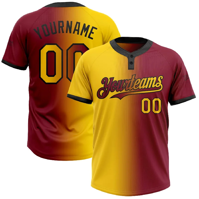 Custom Softball Jersey with Your Own Graphics-Custom Crimson Yellow-Black Gradient Fashion Two-Button Unisex Softball Jersey