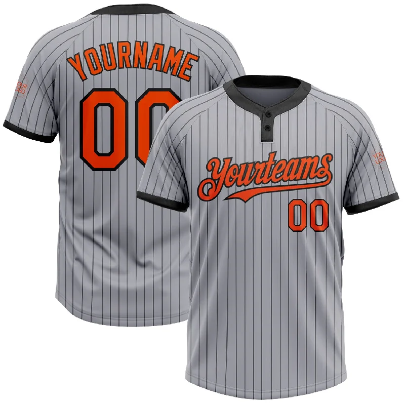 Bold Softball Jersey with Team Colors-Custom Gray Black Pinstripe Orange Two-Button Unisex Softball Jersey