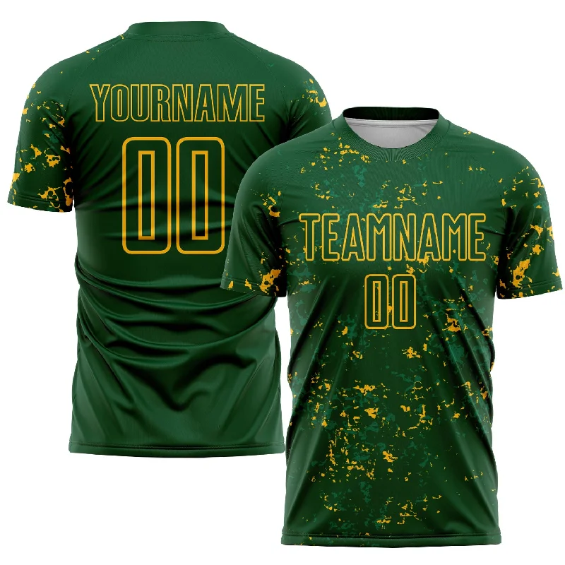 Sports Football Jersey with Moisture-Wicking Technology-Custom Green Gold-Kelly Green Abstract Fragment Art Sublimation Soccer Uniform Jersey