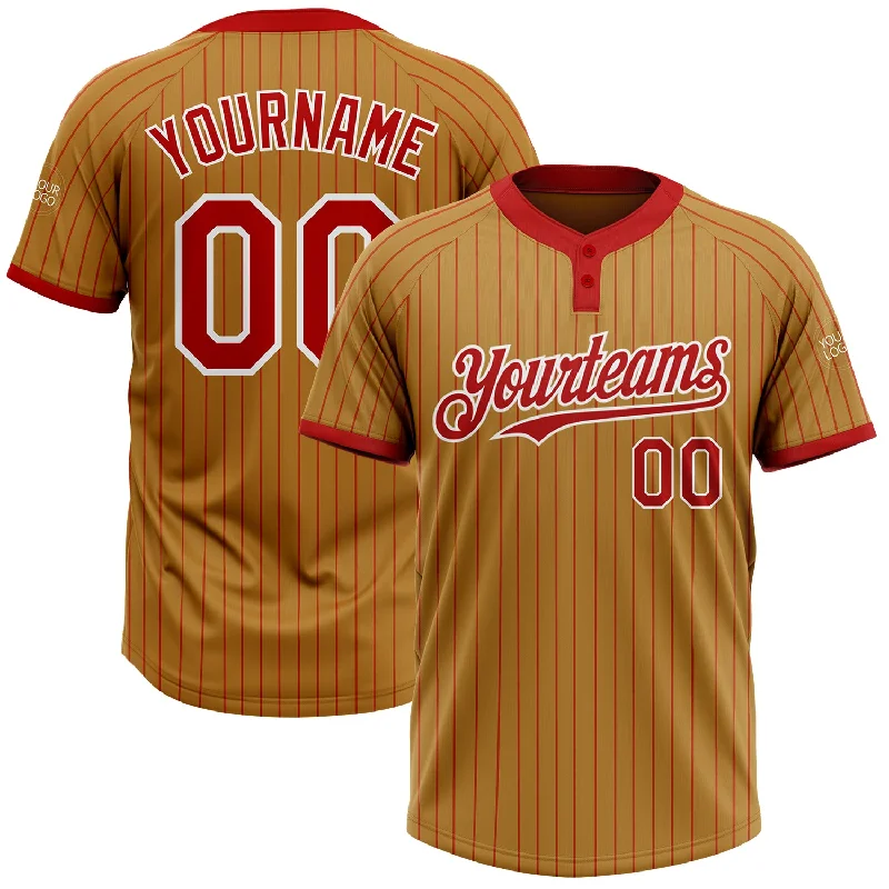 Softball Jersey with Bold Colors for Team Spirit-Custom Old Gold Red Pinstripe White Two-Button Unisex Softball Jersey