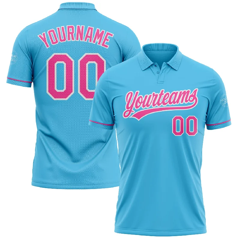 Golf Polo Shirt with Customizable Sleeves and Necklines-Custom Sky Blue Pink-White Performance Vapor Golf Polo Shirt