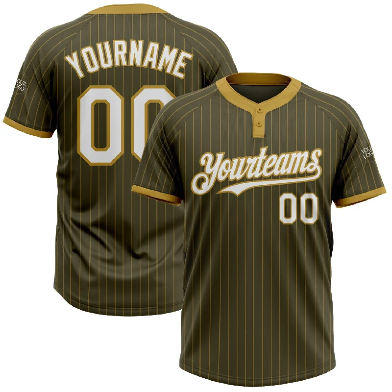 Retro Softball Jersey for Classic Fans-Custom Olive Old Gold Pinstripe White Salute To Service Two-Button Unisex Softball Jersey