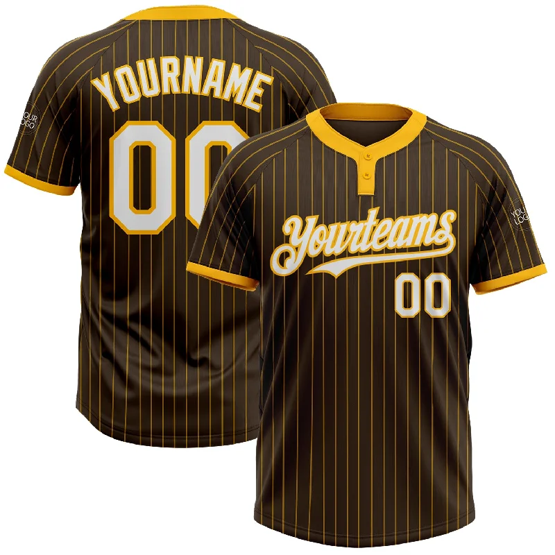 Custom Softball Jersey for School Sports Teams-Custom Brown Gold Pinstripe White Two-Button Unisex Softball Jersey