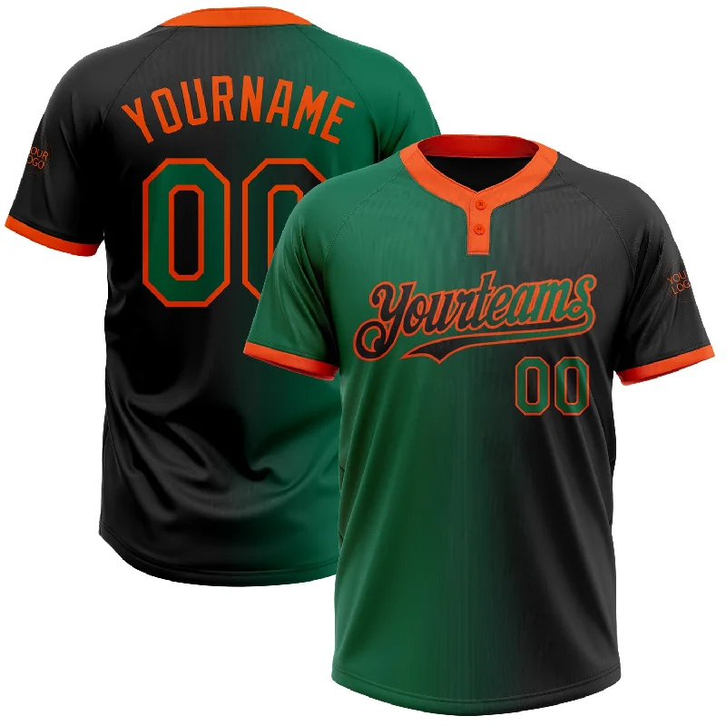 Softball Jersey with Custom Logo for Teams-Custom Black Kelly Green-Orange Gradient Fashion Two-Button Unisex Softball Jersey