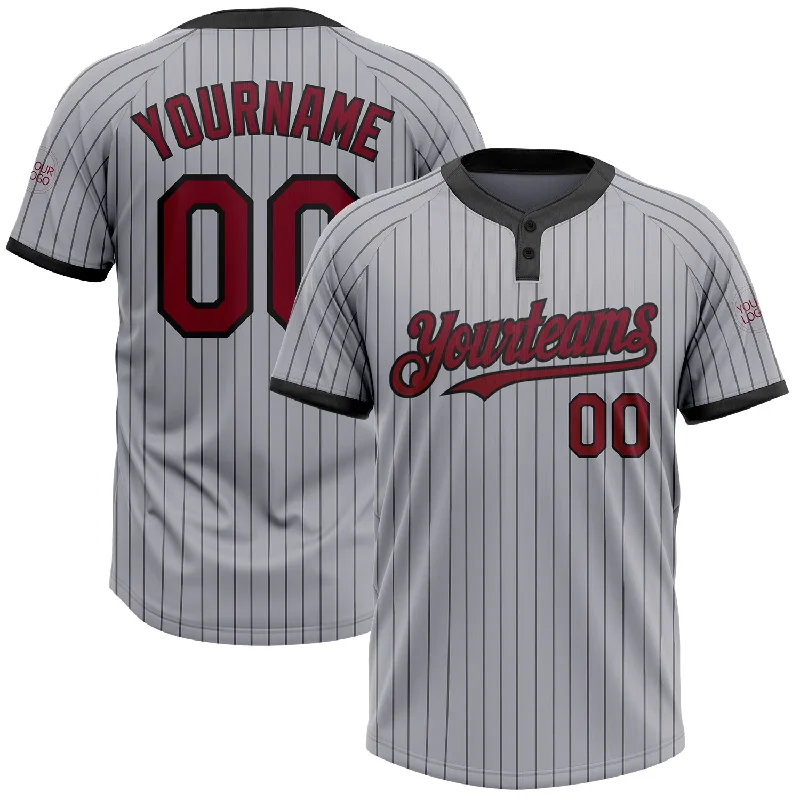 Premium Cotton Softball Jersey for Comfort-Custom Gray Black Pinstripe Crimson Two-Button Unisex Softball Jersey