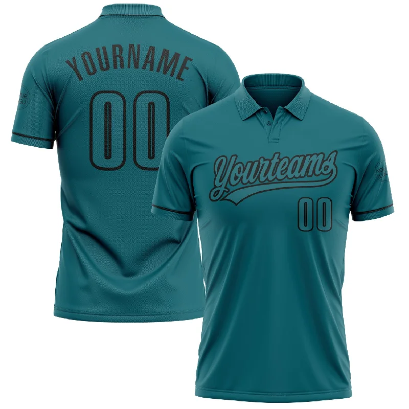 Golf Polo Shirt with Moisture-Wicking and Cooling Technology-Custom Teal Black Performance Vapor Golf Polo Shirt