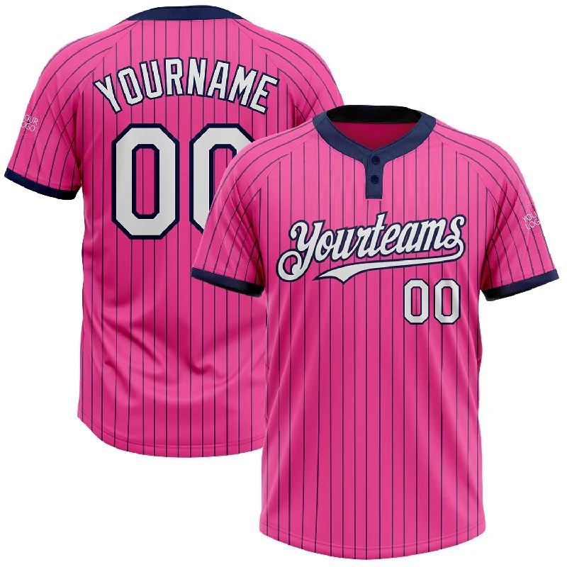 Stylish Softball Jersey with Bold Patterns and Colors-Custom Pink Navy Pinstripe White Two-Button Unisex Softball Jersey