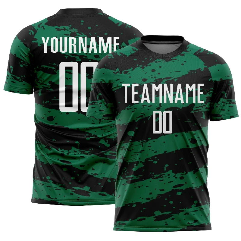 Retro-Inspired Football Jersey for Vintage Style-Custom Black White-Kelly Green Splash Sublimation Soccer Uniform Jersey